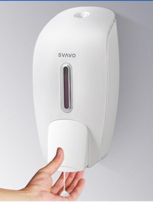 Compact, refillable 800ml dispenser for liquid soap or sanitizer.